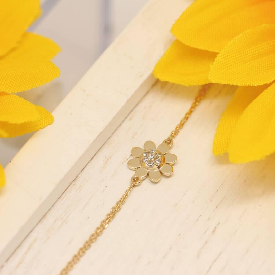 ひまわり 向日葵 ブレスレット sunflower 14金 K14 ゴールド 2連 ひまわり 向日葵 ブレスレット sunflower 14金 K14 ゴールド 2連