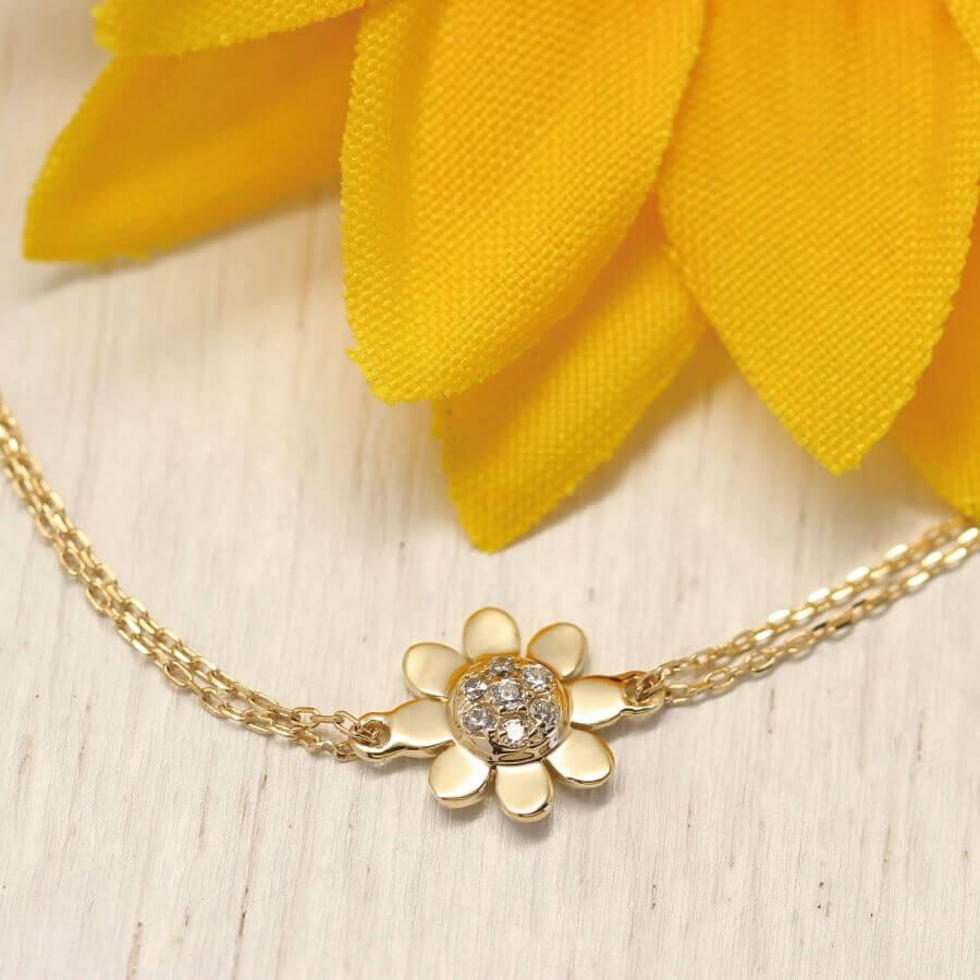 ひまわり 向日葵 ブレスレット sunflower 14金 K14 ゴールド 2連 ひまわり 向日葵 ブレスレット sunflower 14金 K14 ゴールド 2連