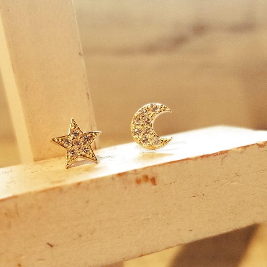 ピアス ゴールド pierce K10ゴールド 月 星 ムーン スター moon star