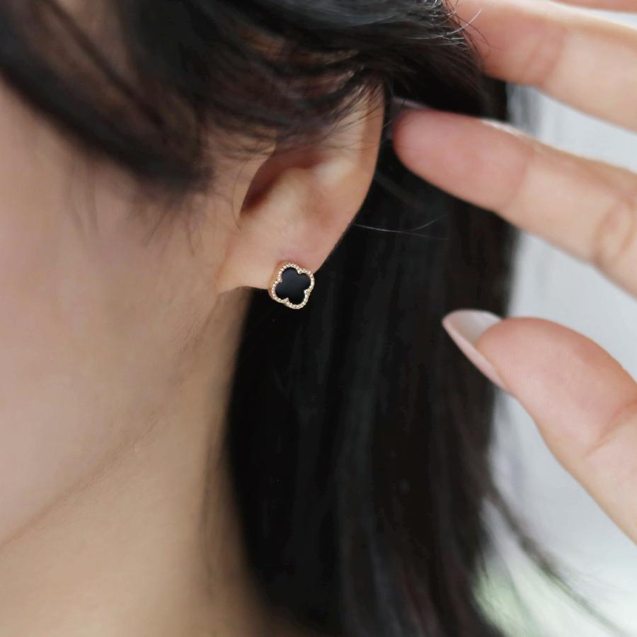 ピアス ゴールド pierce K10ゴールド オニキス フラワー 花 レディス 女性用 10金 10Kの画像