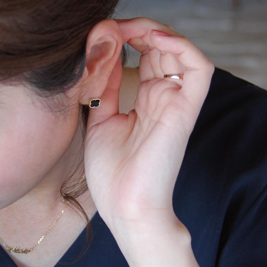 ピアス ゴールド pierce K10ゴールド オニキス フラワー 花 レディス 女性用 10金 10Kの画像