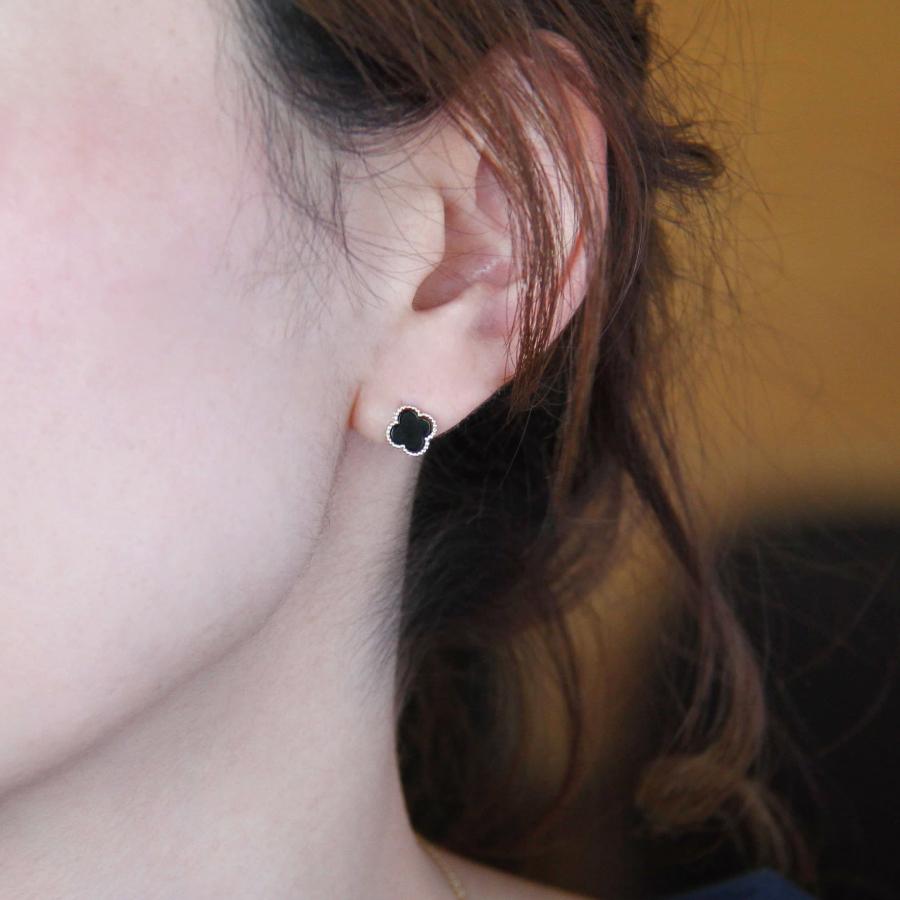 ピアス ゴールド pierce K10ゴールド オニキス フラワー 花 レディス 女性用 10金 10Kの画像