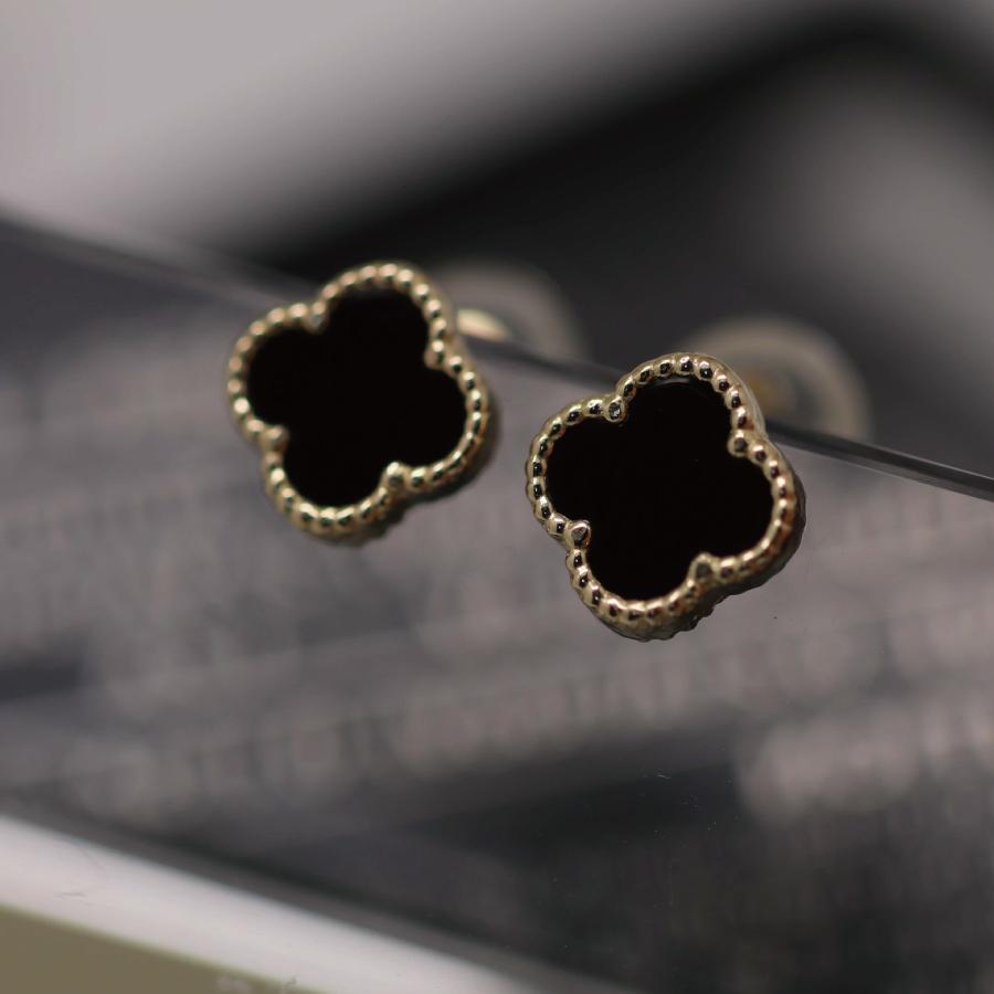 ピアス ゴールド pierce K10ゴールド オニキス フラワー 花 レディス 女性用 10金 10Kの画像