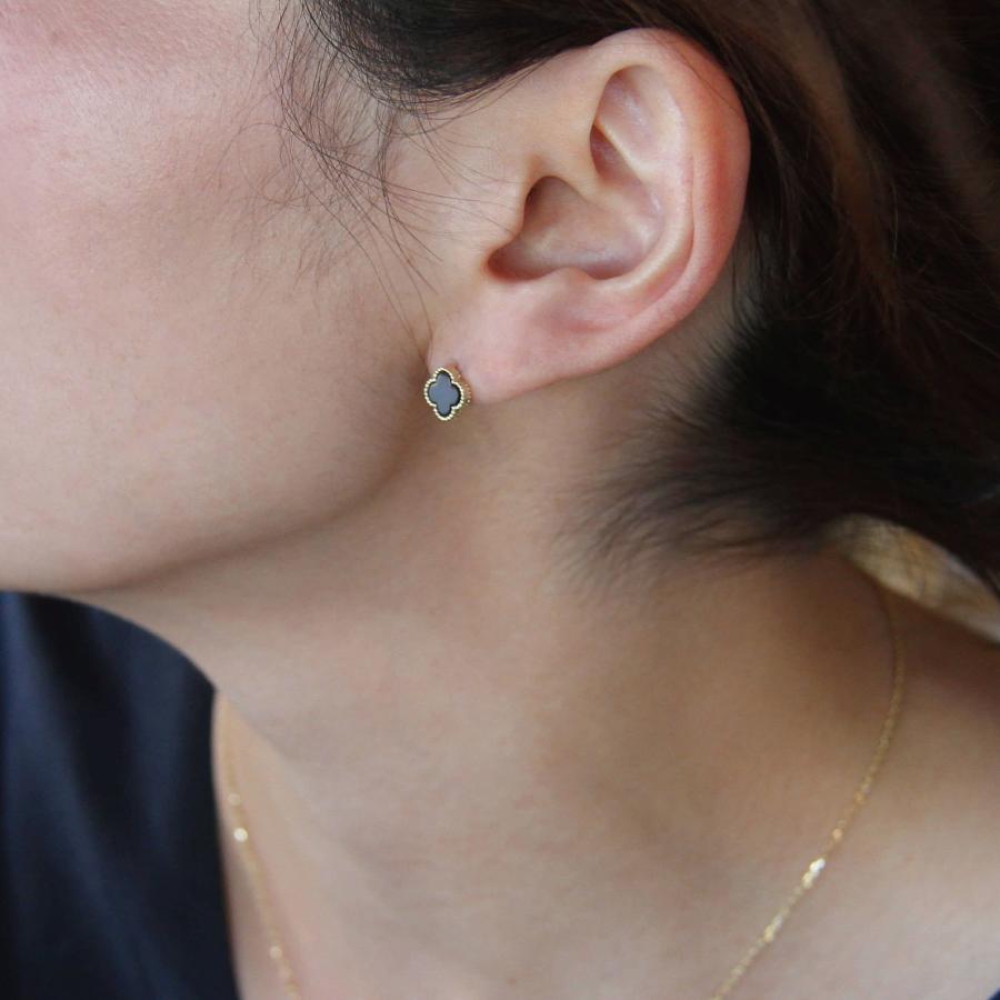ピアス ゴールド pierce K10ゴールド オニキス フラワー 花 レディス 女性用 10金 10Kの画像