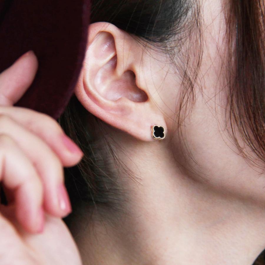 ピアス ゴールド pierce K10ゴールド オニキス フラワー 花 レディス 女性用 10金 10Kの画像