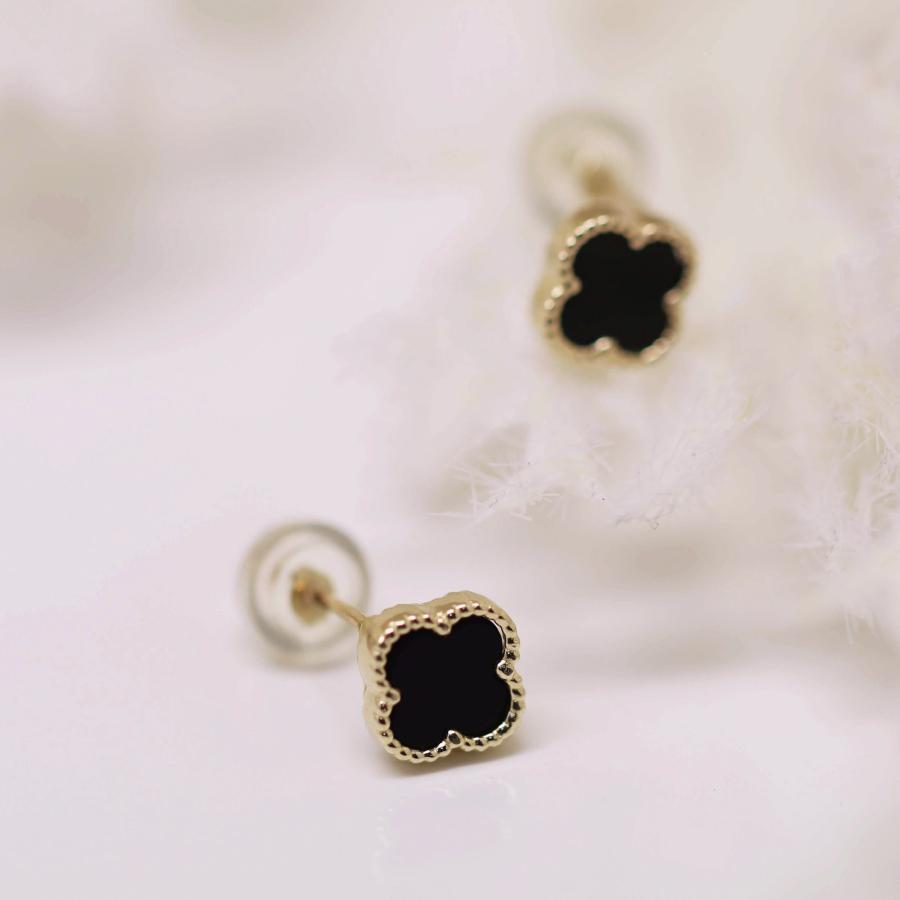 ピアス ゴールド pierce K10ゴールド オニキス フラワー 花 レディス 女性用 10金 10Kの画像