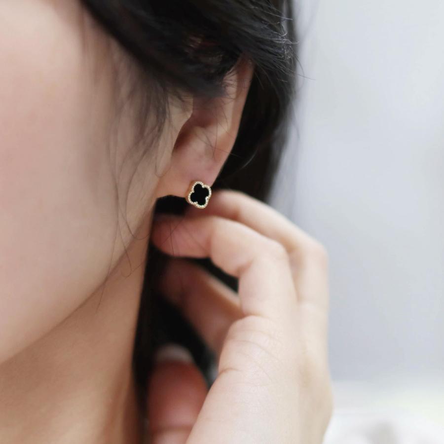ピアス ゴールド pierce K10ゴールド オニキス フラワー 花 レディス 女性用 10金 10Kの画像