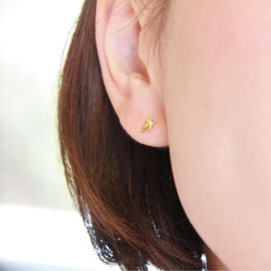 ピアス ゴールド pierce K10ゴールド 魚の骨 フィッシュボーン さかな