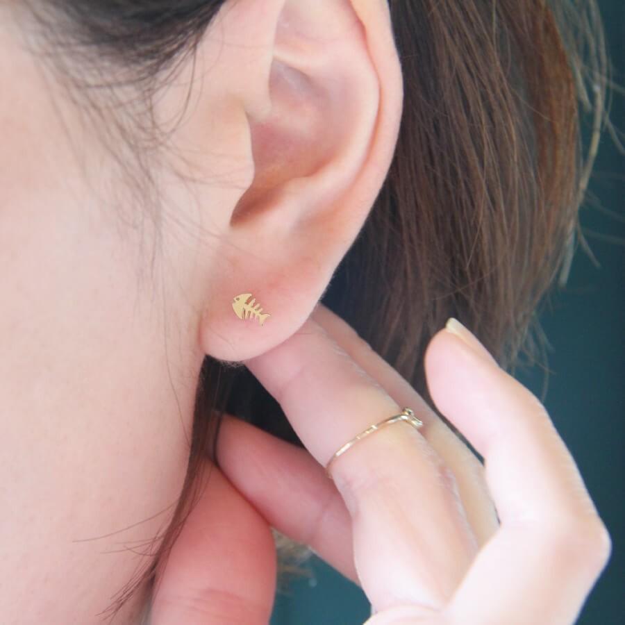 ピアス ゴールド pierce K10ゴールド 魚の骨 フィッシュボーン さかな