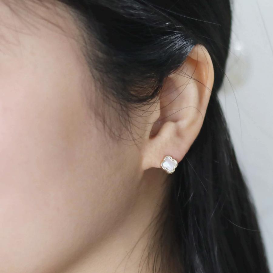 ピアス ゴールド pierce K10ゴールド シェル クローバー 四つ葉 フラワー 花 レディス 女性用 10金 10Kの画像
