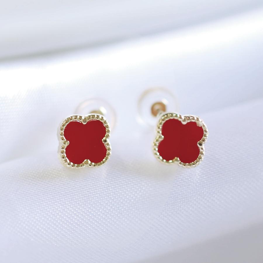 ピアス ゴールド pierce K10ゴールド カーネリアン 赤 フラワー 花 レディス 女性用 10金 10Kの画像