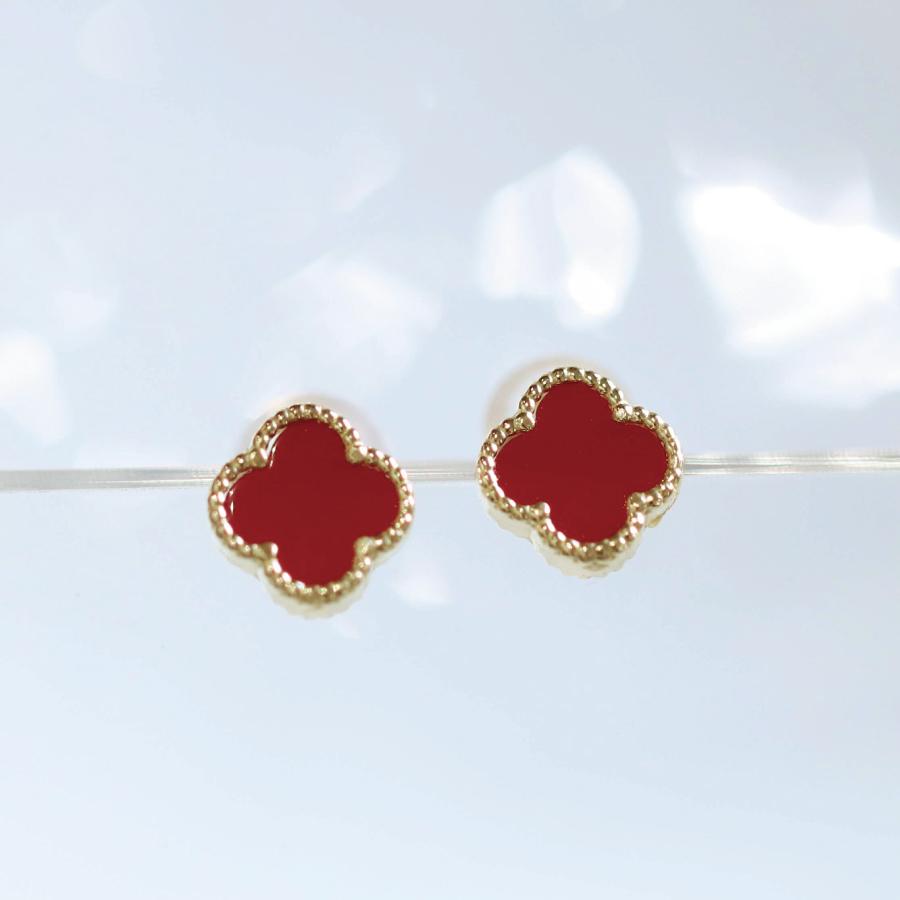 ピアス ゴールド pierce K10ゴールド カーネリアン 赤 フラワー 花 レディス 女性用 10金 10Kの画像