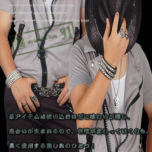 華麗ストーン＆ハードスタッズコラボ牛革ブレスレット/ブラック 