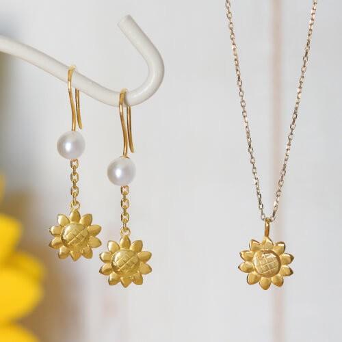 K18 18金 ネックレス レディス sunflower ひまわり 向日葵
