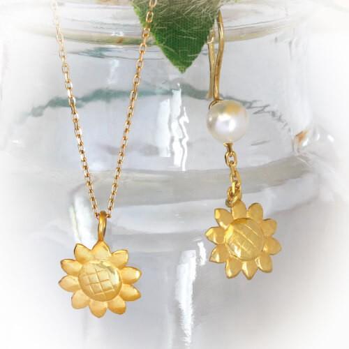 K18 18金 ネックレス レディス sunflower ひまわり 向日葵 ゴールド