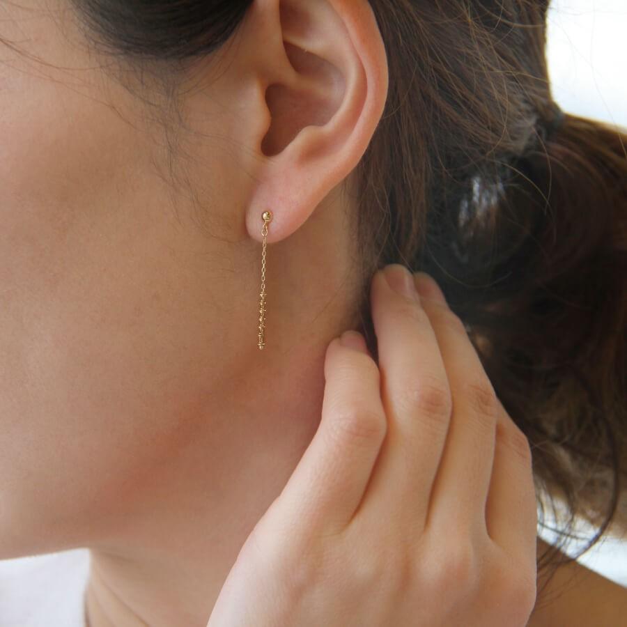 ピアス 18金 K18 ロング チェーンピアス ゴールド レディス イエロー