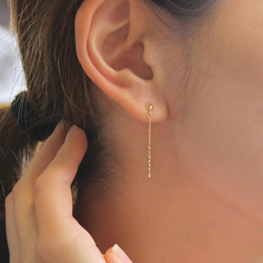 ピアス 18金 K18 ロング チェーンピアス ゴールド レディス イエローゴールドの画像