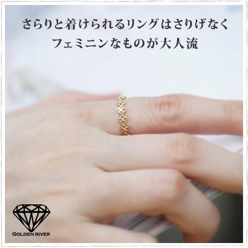 フラワーリング 天然ダイヤモンド リング 18金 K18ゴールド イエロー 