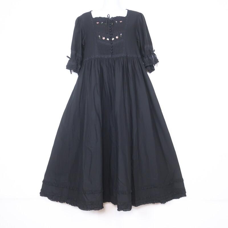 手数料安い 黒系 W7933 ワンピース 爽やかコットンリネン 6分袖 夏カタログ掲載色違い 花迷子刺しゅうが可愛い 美品 ピンクハウス ワンピース チュニック