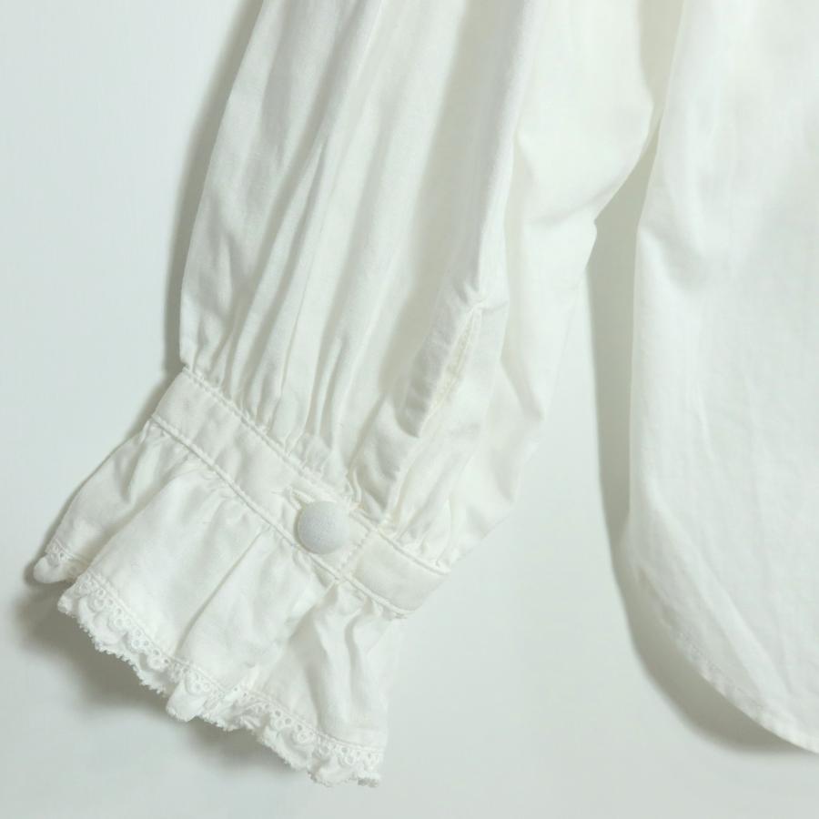 【美品】ピンクハウス タックフリルブラウス ロゴ刺繍 白ホワイト ボリューム袖 レディース 【美品】ピンクハウス タックフリルブラウス ロゴ刺繍 白