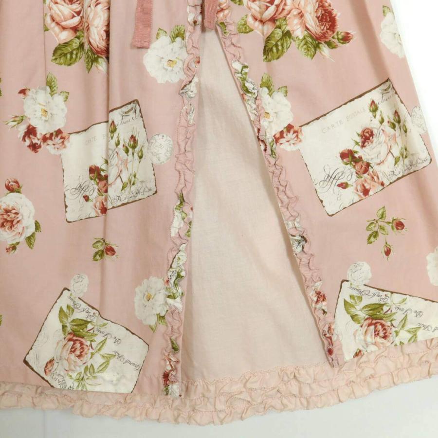 ピンクハウス 薄ピンクレース 段々被せ フリルスカート　L 美品です ピンクハウス☆レース&リボンの重ねローンスカート 裾かぶせ段々フリル