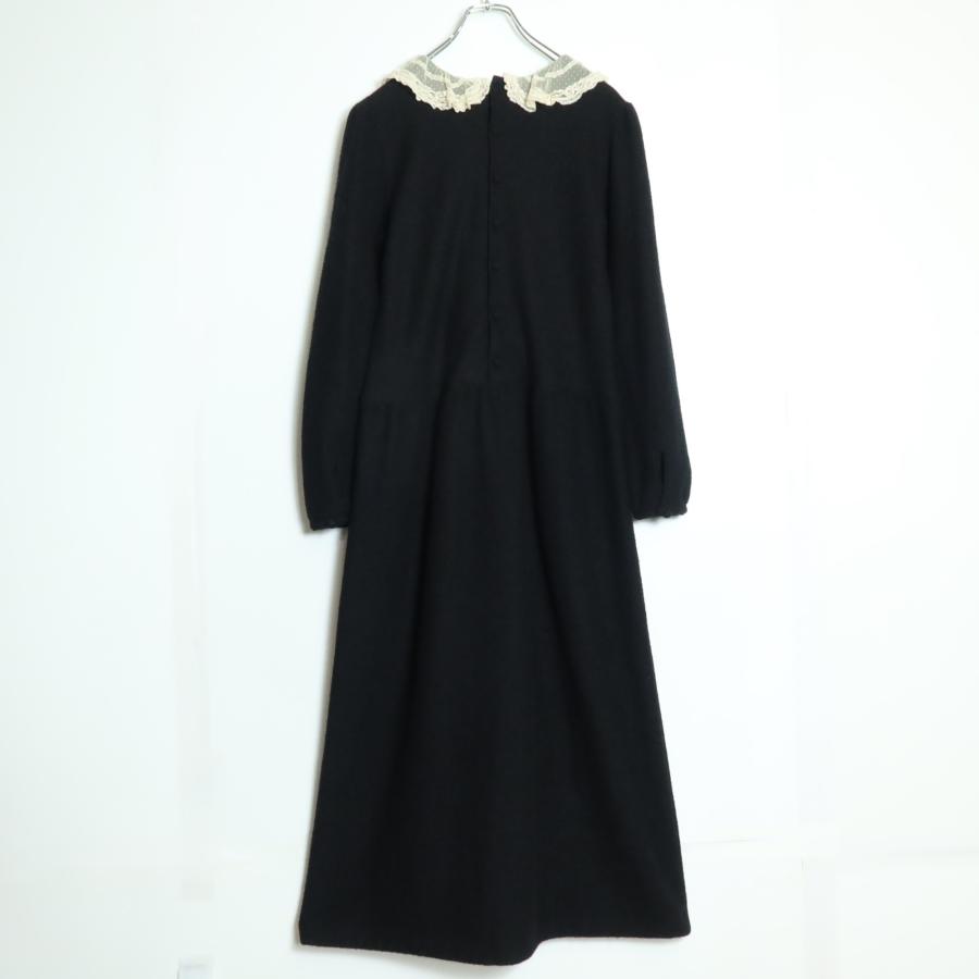 ピンクハウス☆ウールのワンピース ドット付チュールレース襟♪黒系