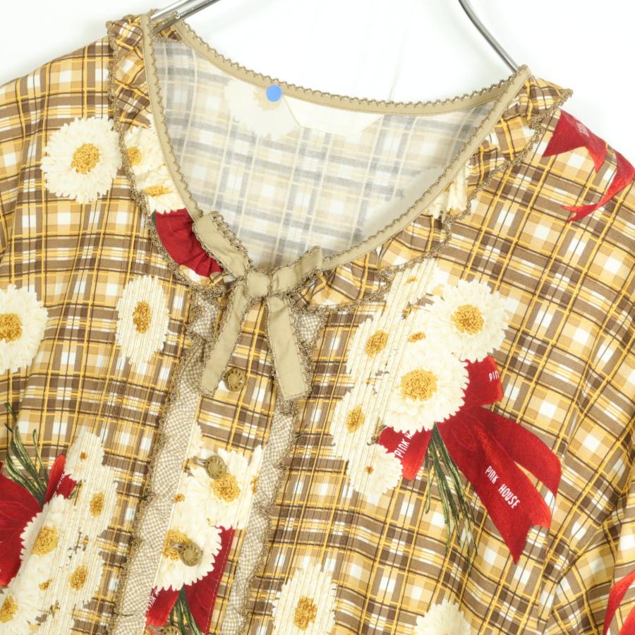ピンクハウス☆ワンピース ブラウン系 ひなぎく＆チェック柄♪ギンガム