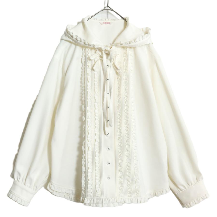 美品】ピンクハウス☆お花の刺繍付き♪フード付きブラウス 白系 前開き