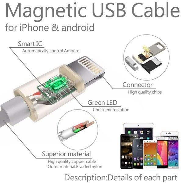 マグネット式 USBケーブル 1m 充電ケーブル/データ通信用 iPhone Lightning/Android MicroUSB 対応 グレー ライトニング マイクロUSB アイフォン アンドロイド｜rise-batterystore｜04