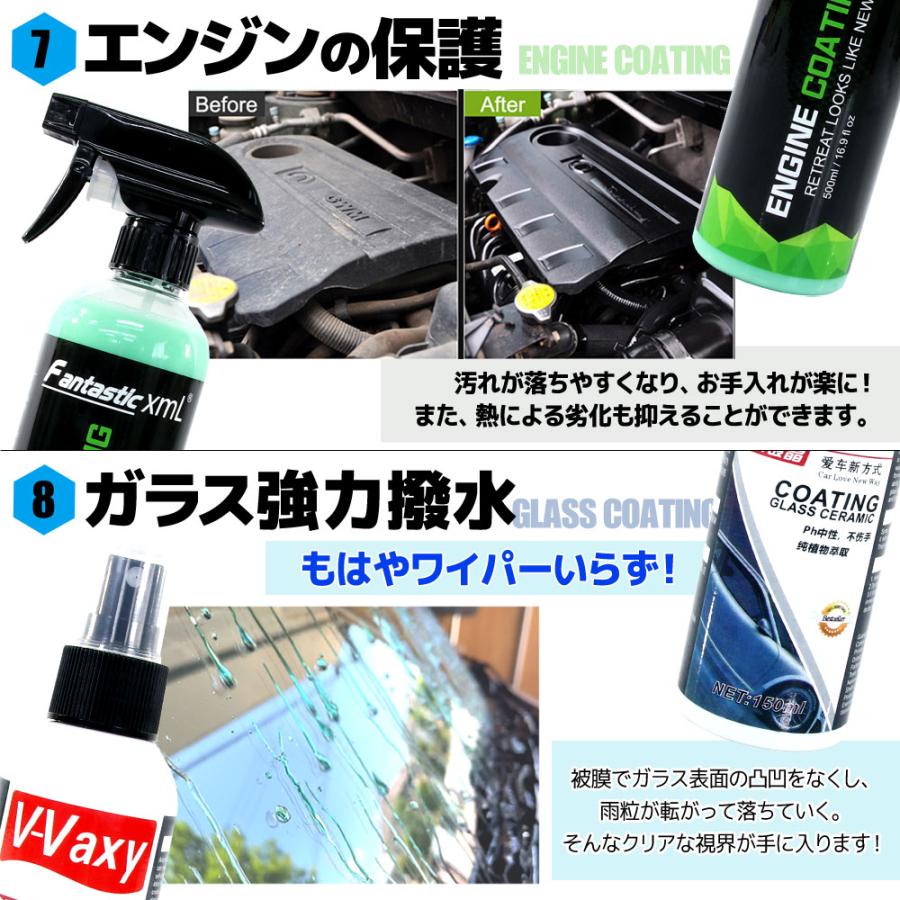 洗車セット 12点セット シリカ コーティング シャンプー 洗車用品 下地処理 水垢 鉄粉除去 タイヤ ガラス マイクロファイバークロス 疎水 撥水 ブルー｜rise-corporation-jp｜07