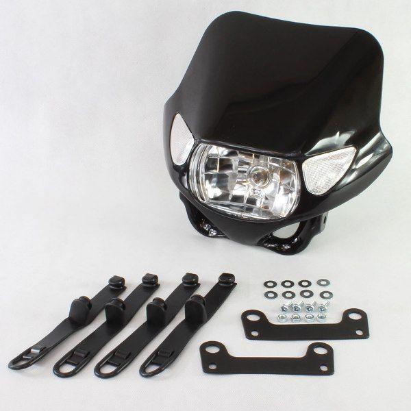 専用　バイク用 黒 カウルとヘッドライト 汎用 ストリートエッジ LEDヘッドライト カウルマスク ブラック