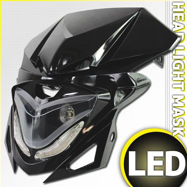汎用 ストリートエッジ LEDヘッドライト カウルマスク ブラック 黒 フロント デイライト付き バイク オートバイ