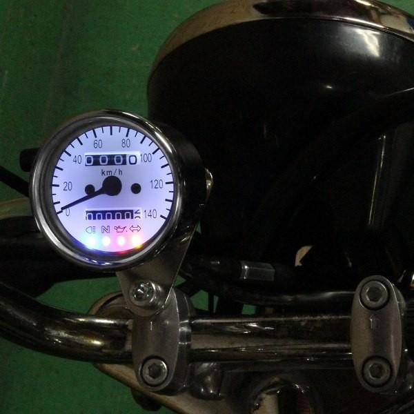 バイク用 140km/h 機械式 LED スピードメーター 60mm 60ミリ ホワイト 白 (ホワイト 白 LED) 車速 ケーブル オド トリップ TW225などに｜rise-corporation-jp｜06