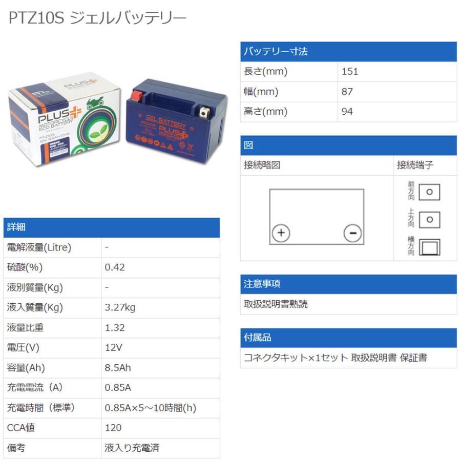 確認ページ 充電済み バイク用 ジェルバッテリー PTZ10S (互換 YTZ10S