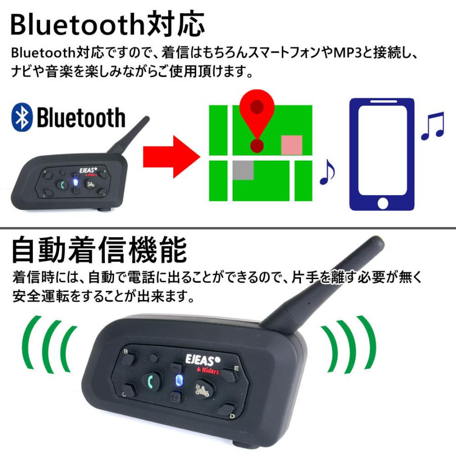 Bluetooth3.0対応 インカム 最大1200m 6台同時通話可能 【V6/1台】日本