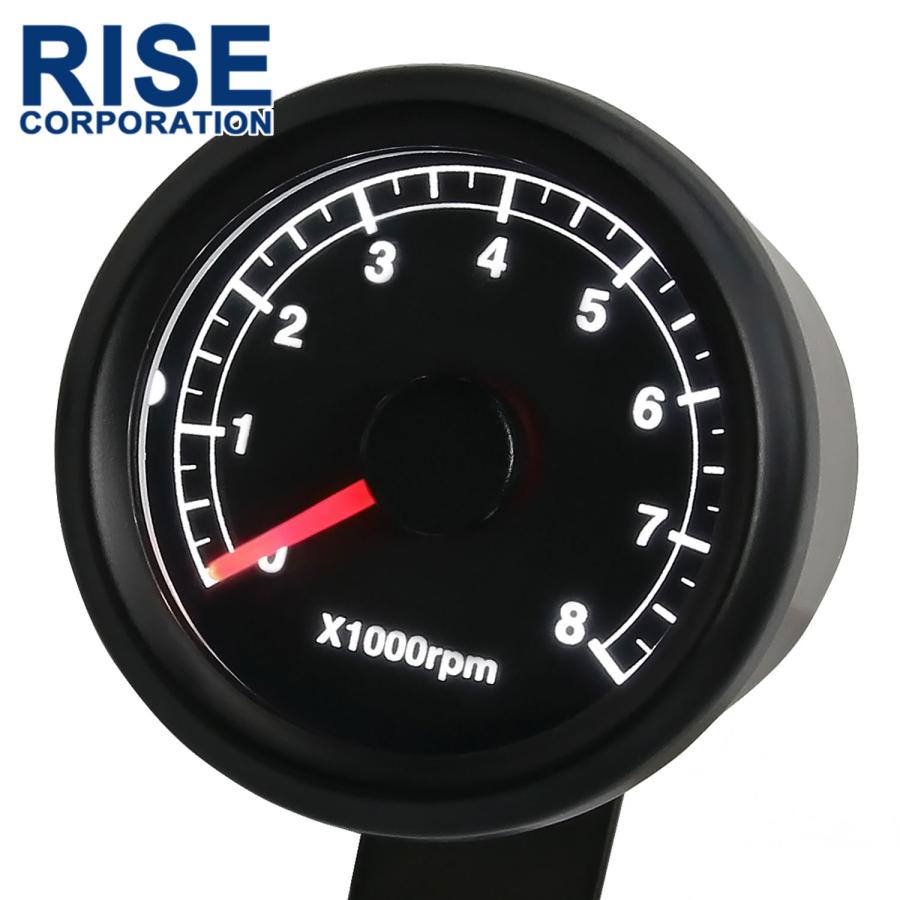 バイク用 48mm 電気式 タコメーター LED x1000rpm 汎用 ブラック