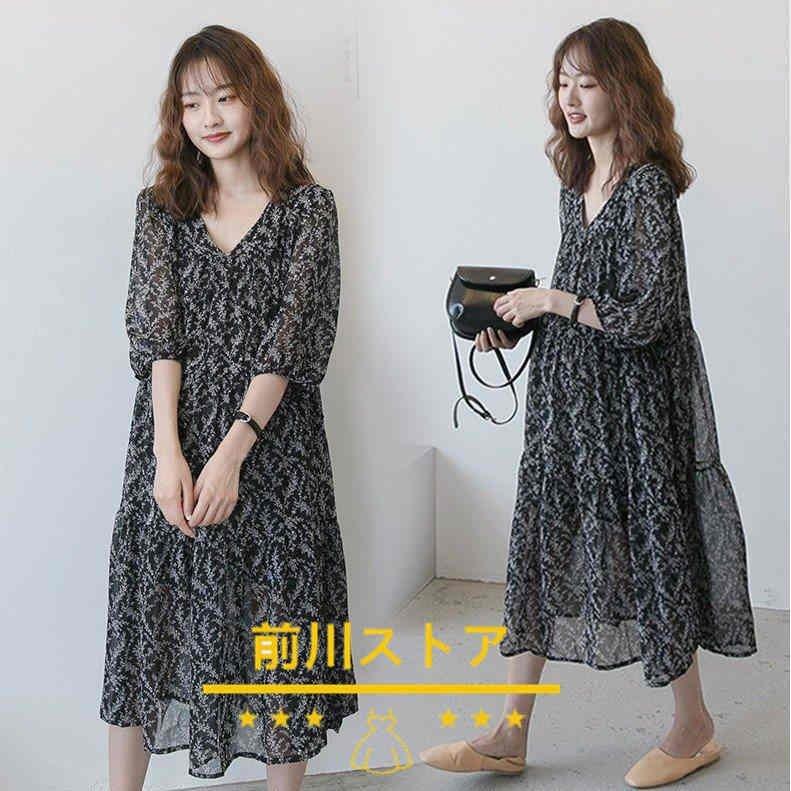 欲しいの シフォンワンピース花柄 マキシ丈ワンピース 春夏 レディース ワンピース マタニティー 五分袖 ドレス新作 上品 妊婦服 ワンピ マタニティー ロング丈 Vネック ワンピース サイズ L Www We Job Com