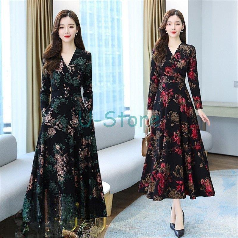 レビュー高評価の商品 カジュアルワンピース Aラインワンピース ロングワンピース きれいめ レディース ワンピース きれいめ 新作 50代40代30代 花柄 Vネック 秋服 日常感 おしゃれ ワンピース サイズ L Www We Job Com