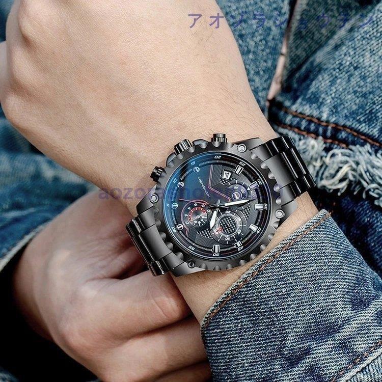 海外限定 ステンレス ビッグフェイス クロノグラフ調 日付 アナログ メンズウォッチ 防水 30m メンズ 腕時計 文字盤 かっこいい 大人 時計 夜光る 大きい 腕時計 カラー ブラック ブラック Www Oroagri Eu