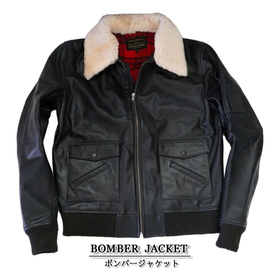 ムートンファー カウレザー（牛革） ボンバージャケット ブラック