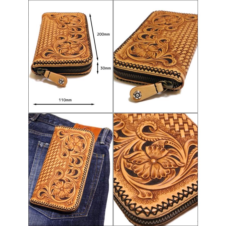 送料無料 FUNNY（ファニー）クラフト/手彫り ラウンドファスナー革財布