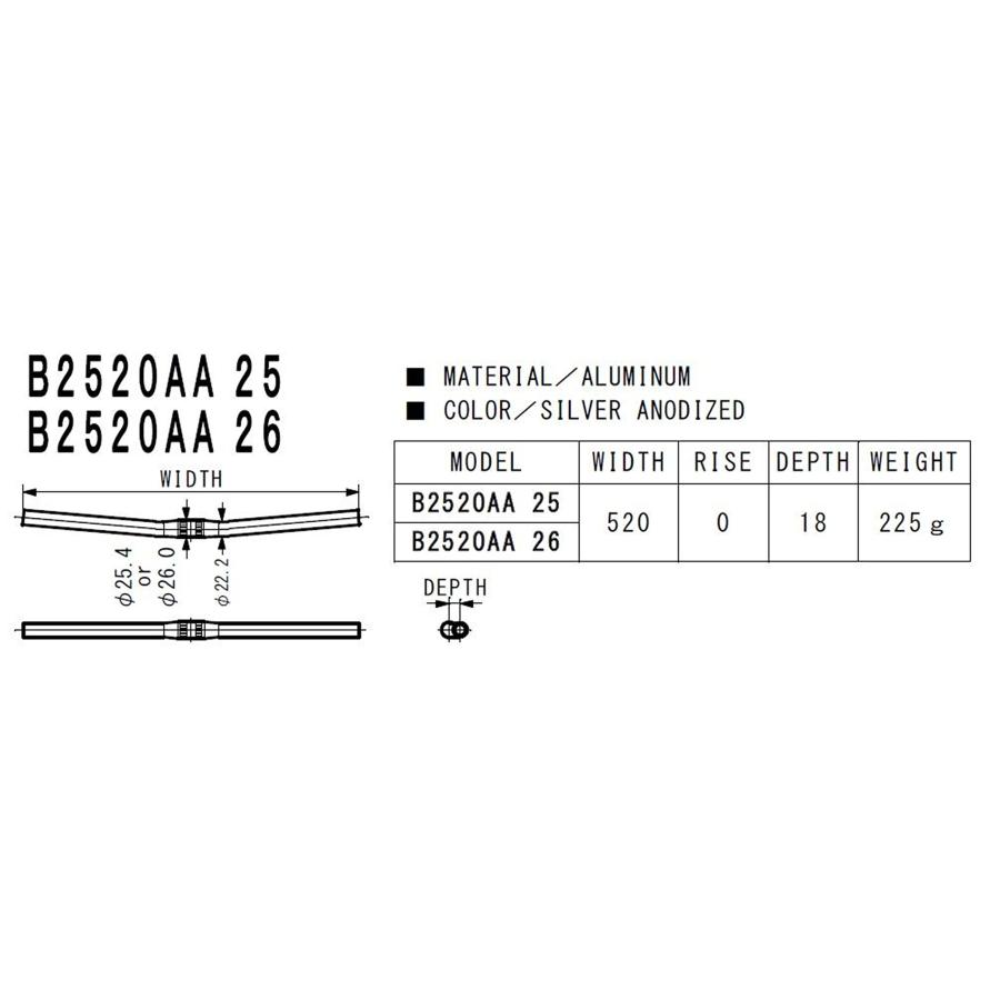 NITTO(日東) フラットバー B2520AA B2520AA 25 φ25.4 520 シルバー｜rise361｜02