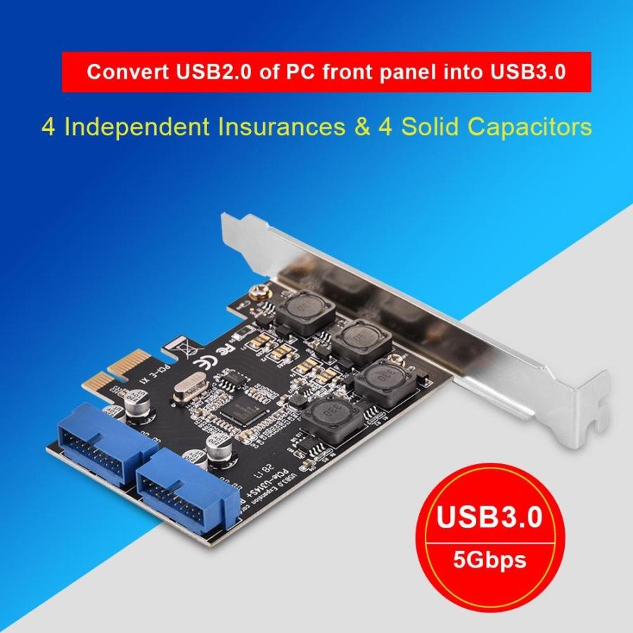 xuuyuu. xuuyuu USB3.0増設ボード PCI-E PCI-Express to 内部usb2ポート 19ピンヘッダまで低背USB 3.｜rise361｜02