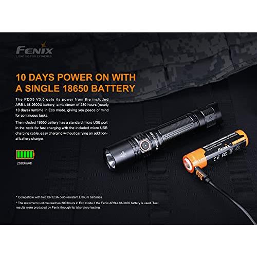 FENIX(フェニックス) PD35 V3.0 SFT40 LED タクティカルフラッシュライト 明るさ最高1700ルーメン ブラック 全長:13.4｜rise361｜12