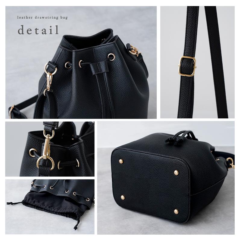 ロンシャン 巾着 バケツ型 ショルダーバッグ レザー 斜め掛け ブラック 黒 ロンシャン 巾着 バケツ型 ショルダーバッグ レザー 斜め掛け