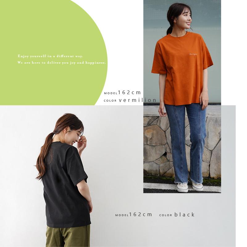 Tシャツ レディース 半袖 ロゴ 綿 大きいサイズ クルーネック ゆったり 