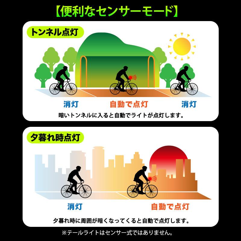 自転車ライト 自転車用ライト USB 充電 式 明るい LED 後付け 自動点灯 防水 ヘッドライト テールライト フル セット 工具不要 簡単着脱 おすすめ｜risecreation｜05