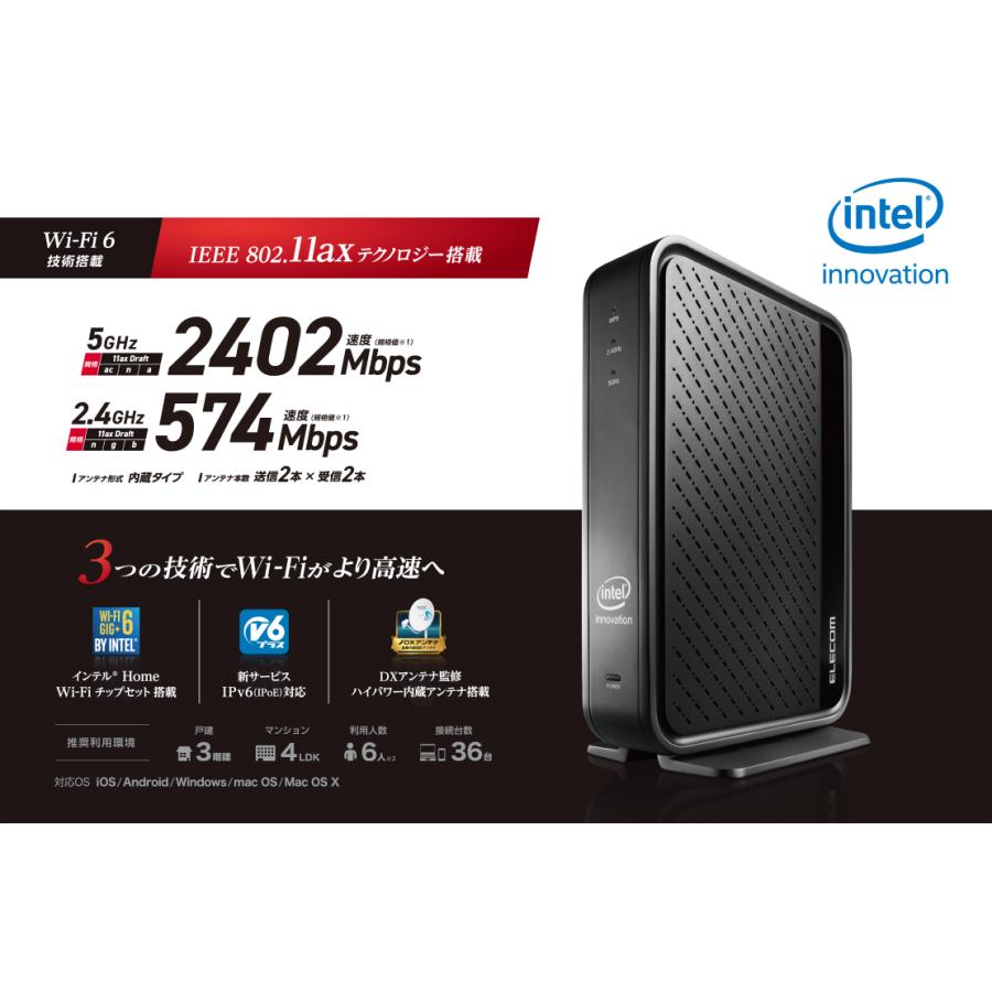 ELECOM エレコム WRC-X3000GS Wi-Fi 6(11ax) 2402+574Mbps 無線 ELECOM エレコム WRC-X3000GS Wi-Fi 6(11ax) 2402+574Mbps 無線