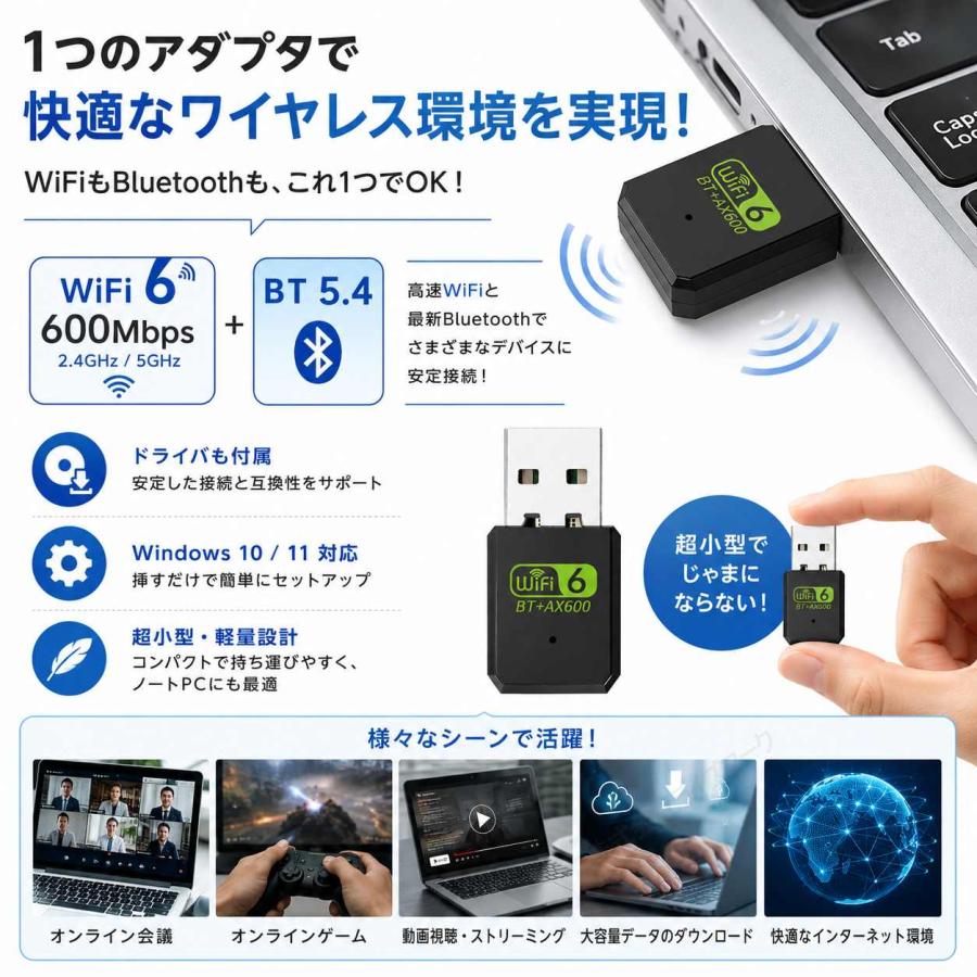 無線LANアダプタ Bluetoothアダプタ Wi-Fi WiFi6 600Mbps 2.4GHz/5GHz