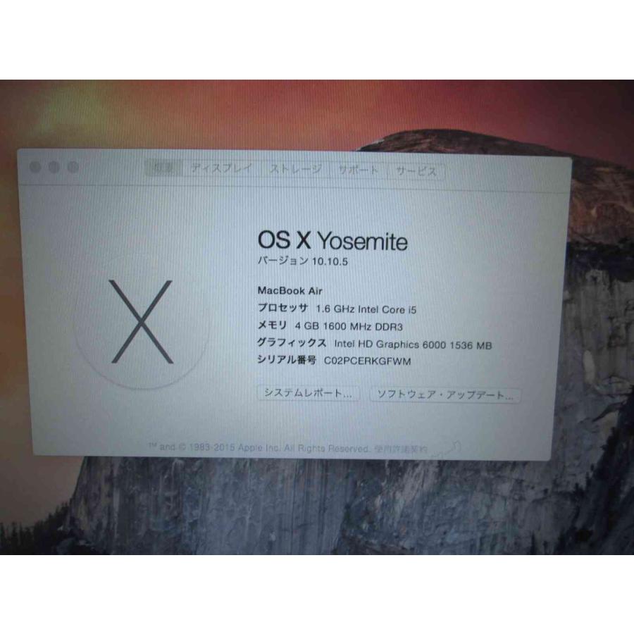 Apple Apple MacBook Air A1465【Core i5 1.6GHz】 Mac OS X Yosemite